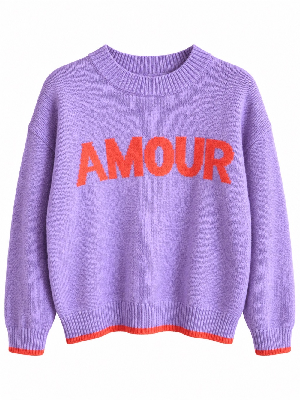 Vintage French "Amour" Purple Orange Intarsia Knit Sweater Size M